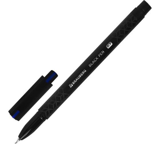 Изображение товара Ручка шариковая масляная BRAUBERG BLACK PEN, синяя, 12 шт., игольчатый узел 0,7 мм, линия 0,35 мм, 144325