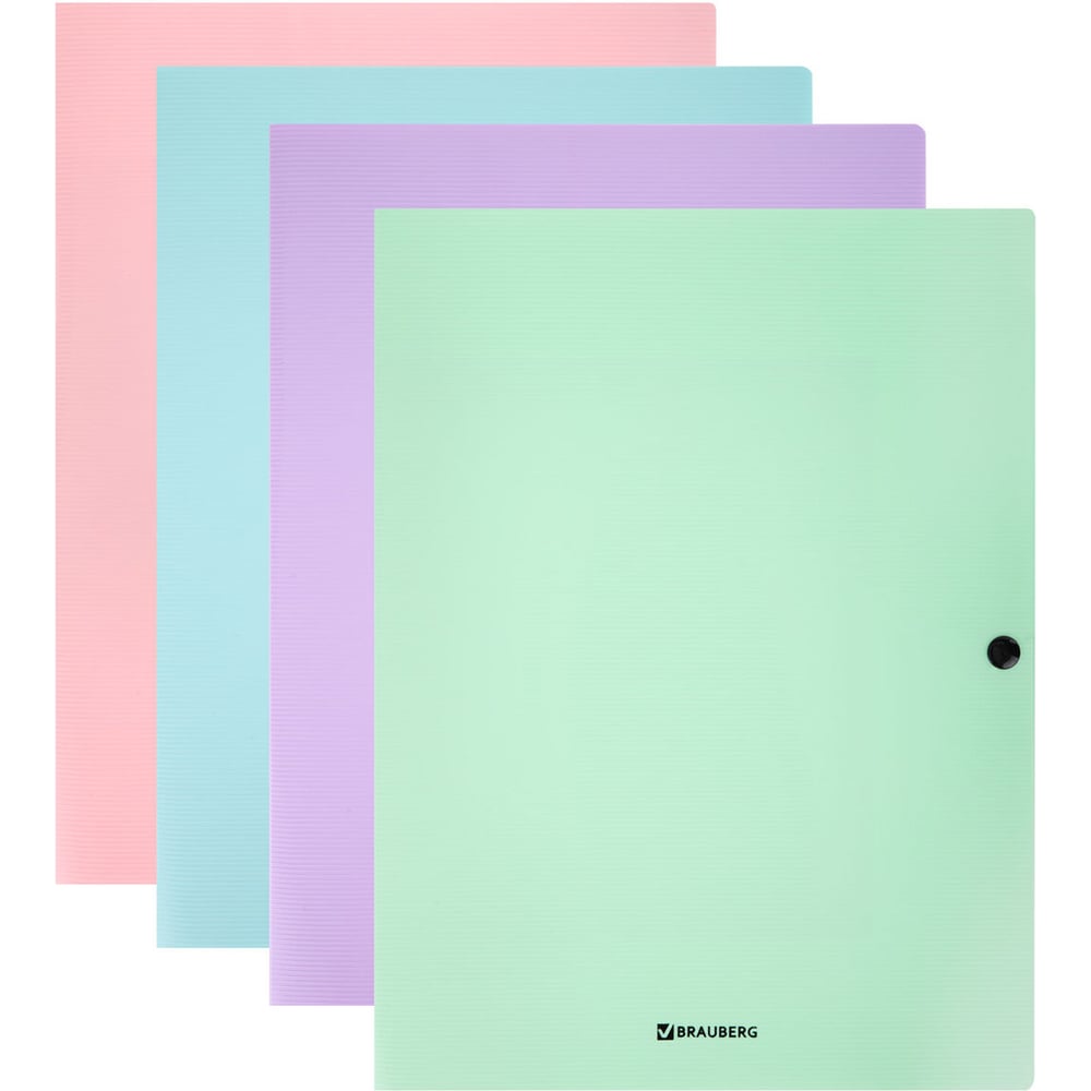 Изображение товара Пластиковая папка на кнопке BRAUBERG PASTEL 8 шт А4 3 клапана 600 мкм ассорти
