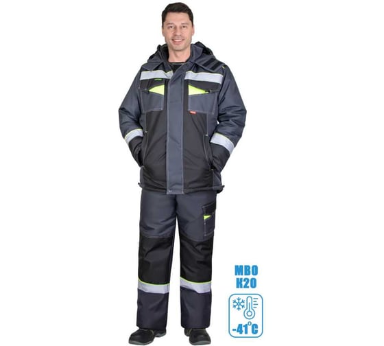Изображение товара Костюм Сириус ХОВАРД-М зимняя куртка, брюки, темно-серый с черной и лимонной отделкой и СОП 50мм, р120-124/170-176 153992