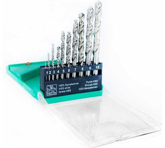 Изображение товара Набор сверл ф 1-10мм Р6М5 10шт (шаг 1 мм) в пластмассовом футляре Beltools ri.243.124