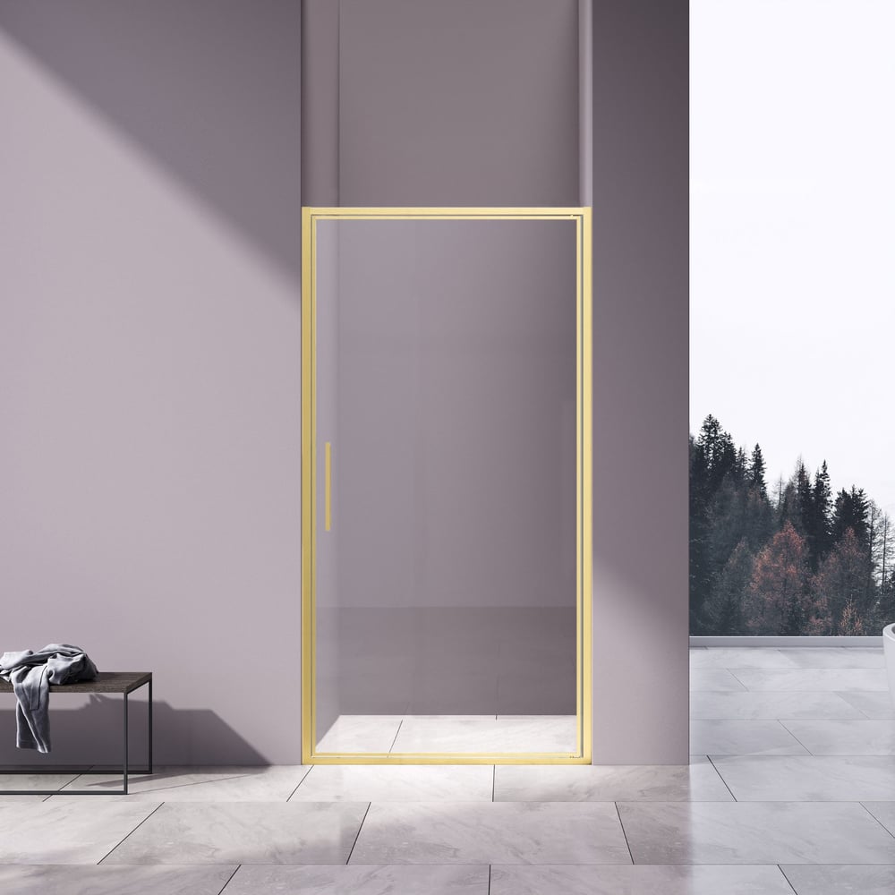 Изображение товара Душевая дверь VINCEA Slim 8 мм брашированное золото стекло прозрачное VDP-4SL100CLG