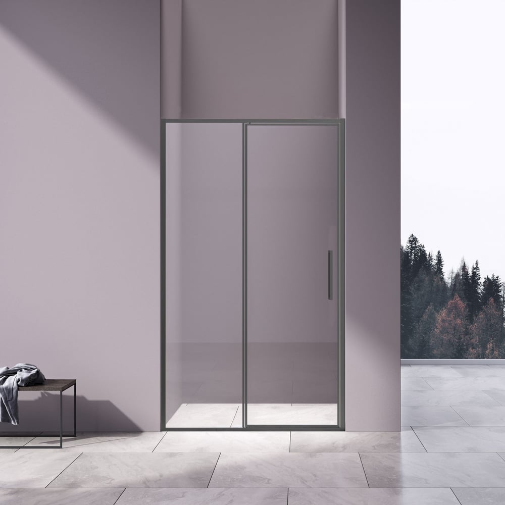 Изображение товара Душевая дверь VINCEA Slim 8 мм вороненая сталь стекло прозрачное VDP-4SL120CLGM
