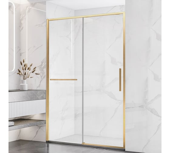 Изображение товара Душевая дверь VINCEA Slim Soft, 1400, брашированное золото, стекло прозрачное VDS-1SS140CLG