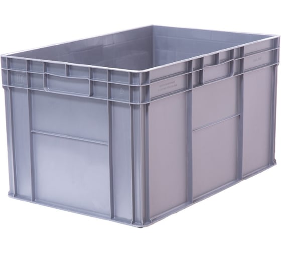 Изображение товара Ящик полимерный Тара.ру 600х400х340 стенки сплошные, дно гладкое, 4 закрытые ручки, цв. серый 32405