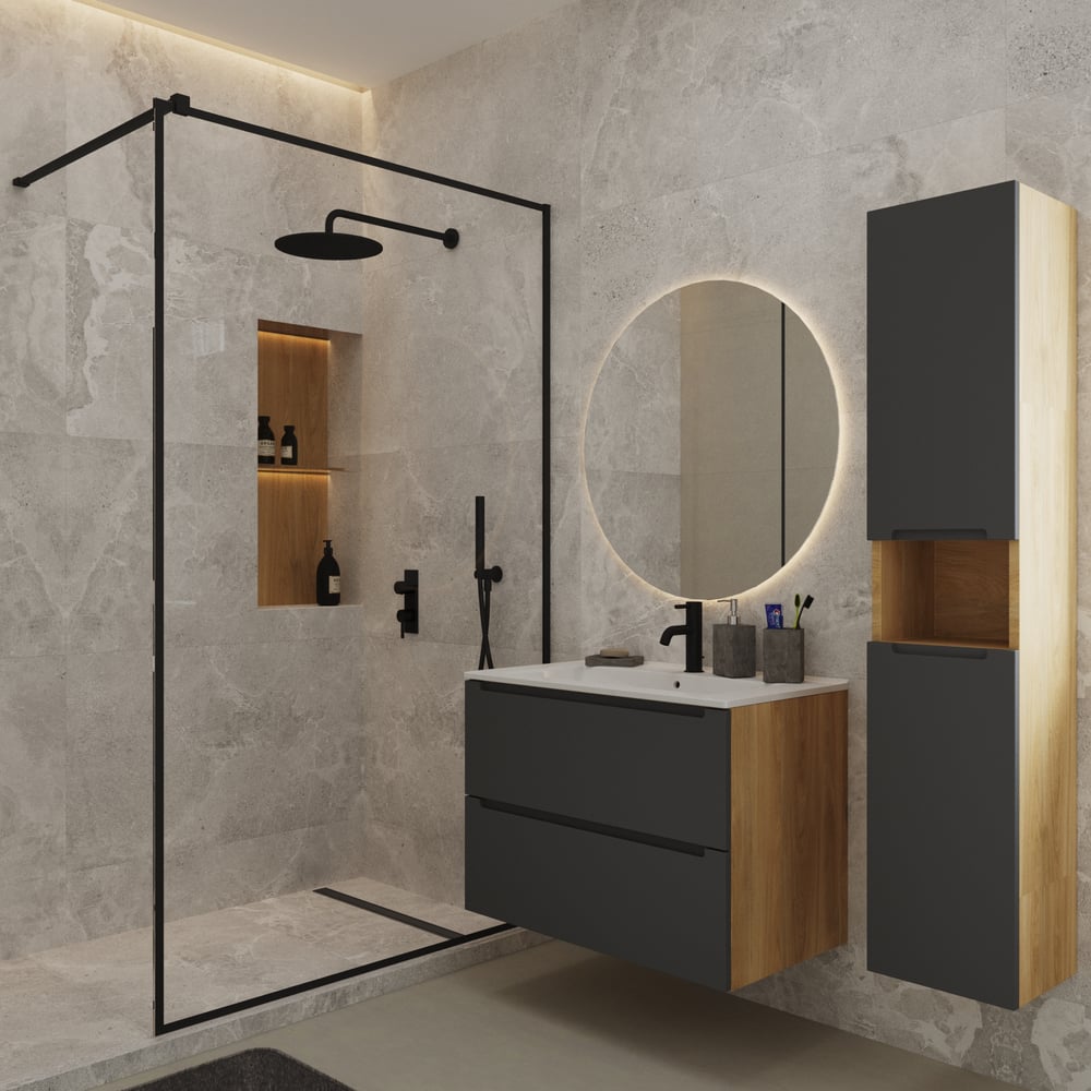 Изображение товара Тумба под раковину ЗОВ Дион 60 Графит мат-Дуб D60GD