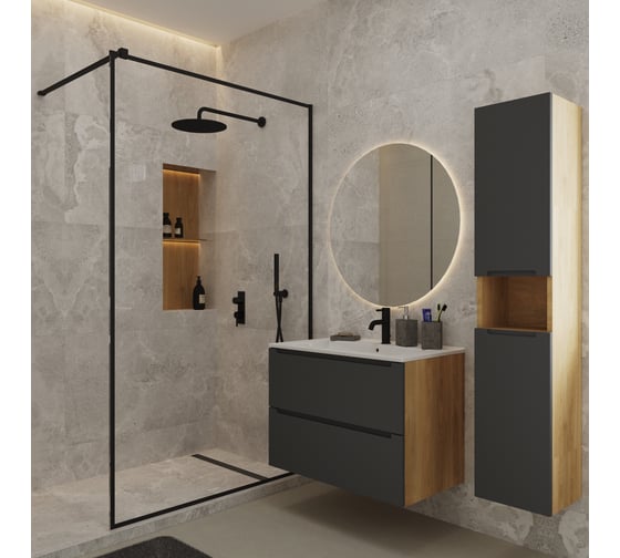 Изображение товара Тумба для ванной ЗОВ под раковину 40697405, Дион 60, цвет - Графит мат. Дуб, D60GD