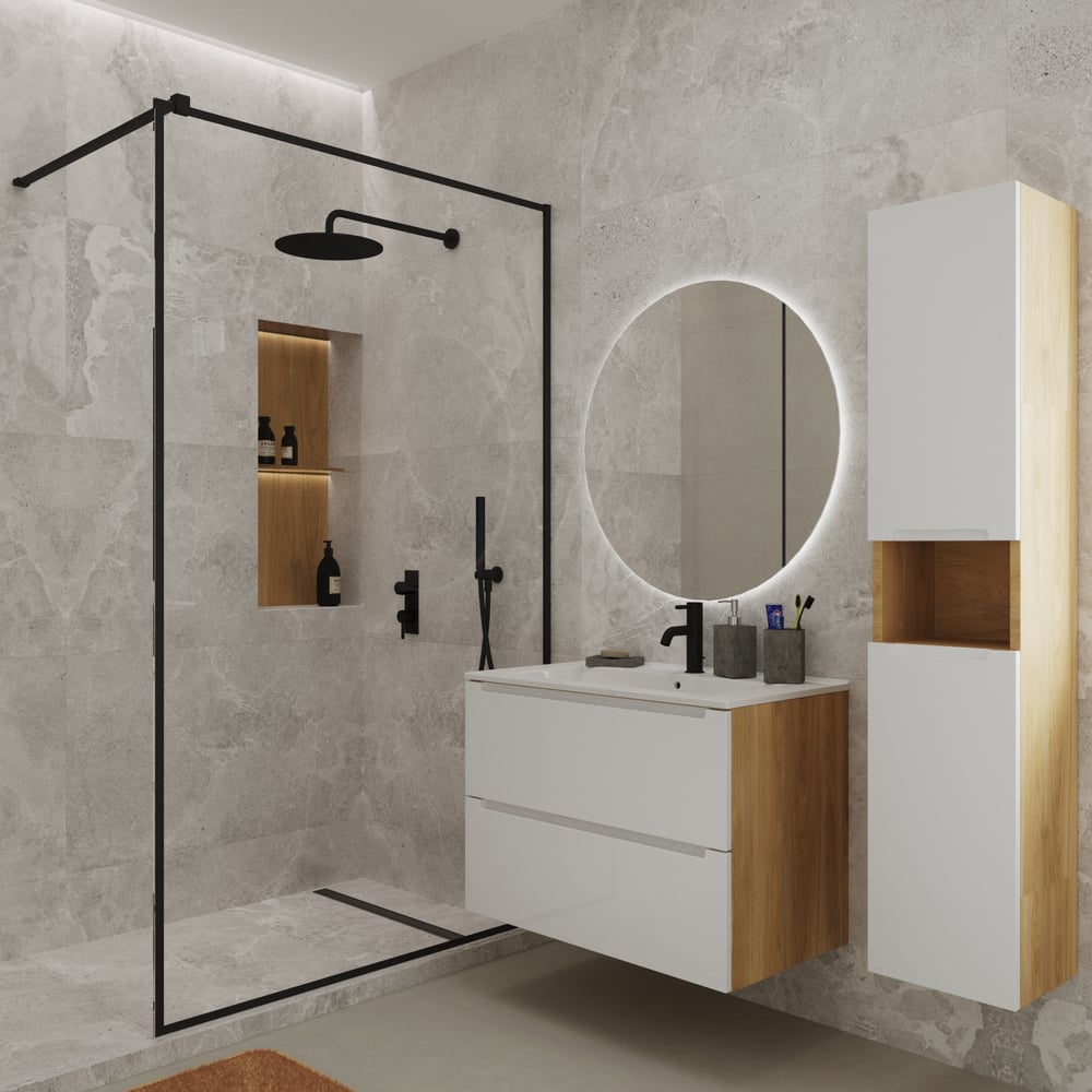 Изображение товара Тумба под раковину-столешницу ЗОВ Дион 80 Белый мат-Дуб D80BD