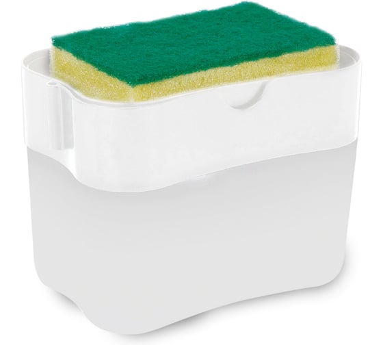 Изображение товара Диспенсер/дозатор для моющего средства ЛЮБАША органайзер + губка, белый, 7x14x11см 700039