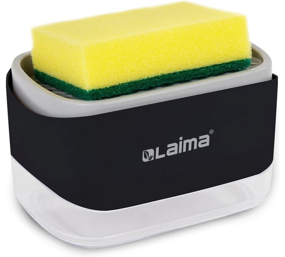 Изображение товара Диспенсер/дозатор для моющего средства LAIMA органайзер + губка, ЧЕРНЫЙ, 14,5x9х10см, HOME 700042