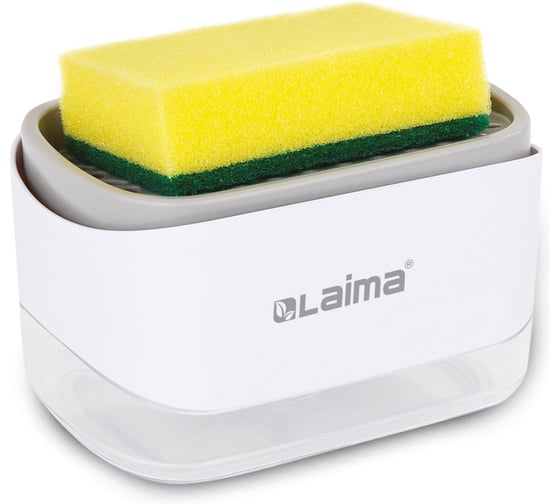 Изображение товара Диспенсер/дозатор для моющего средства LAIMA органайзер + губка, БЕЛЫЙ, 14,5x9х10см, HOME 700041