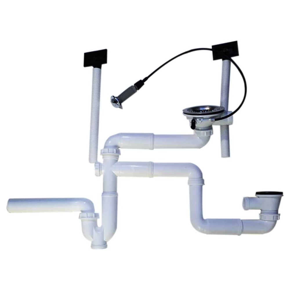 Изображение товара Сифон двойной ALVEUS 3 1/2 + 1 1/2 с вертикальным переливом и корзинчатым клапаном 6591361