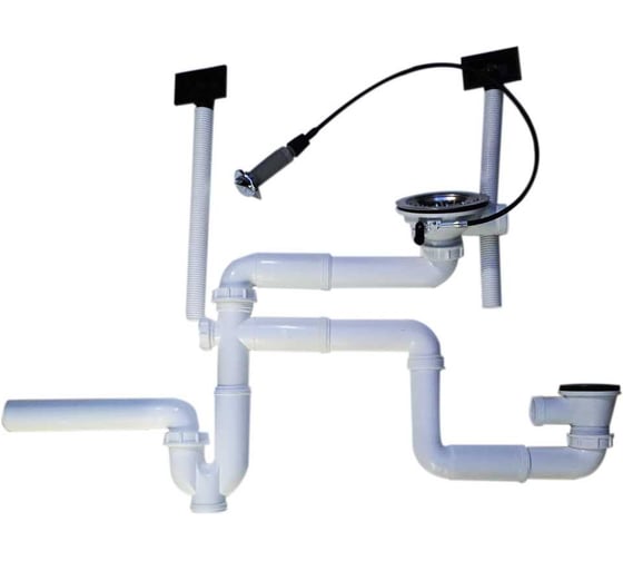 Изображение товара Сифон двойной ALVEUS 3 1/2 + 1 1/2 с вертикальным переливом и корзинчатым клапаном 6591361