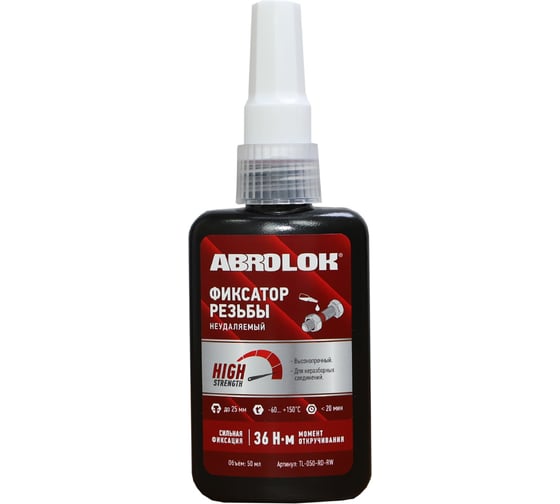 Изображение товара Фиксатор резьбовых соединений ABRO MASTERS неудаляемый, красный, 50 мл TL-050-RD-RW