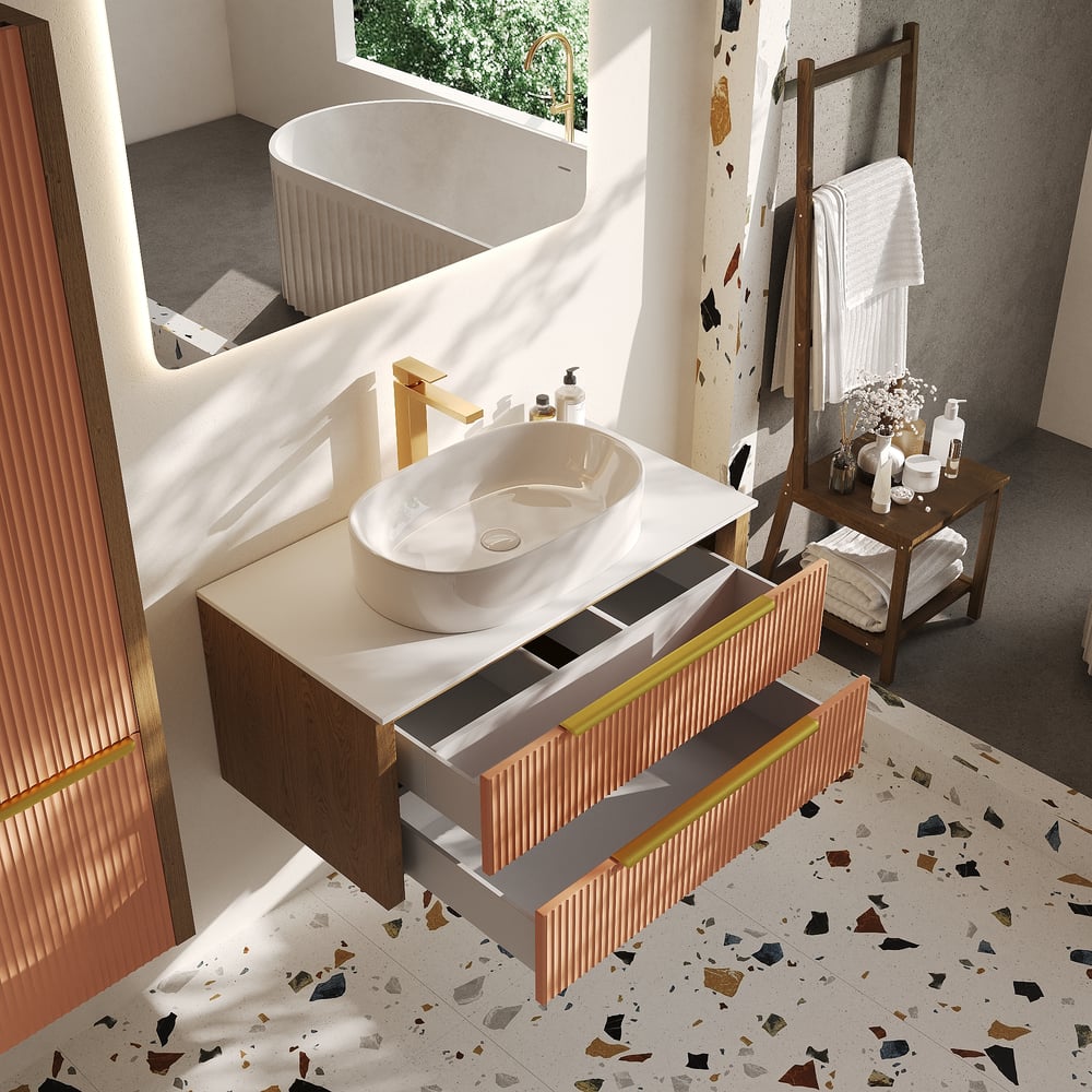 Изображение товара Тумба со столешницей ЗОВ Валенсия 100 бежево-розовый мебель для ванной