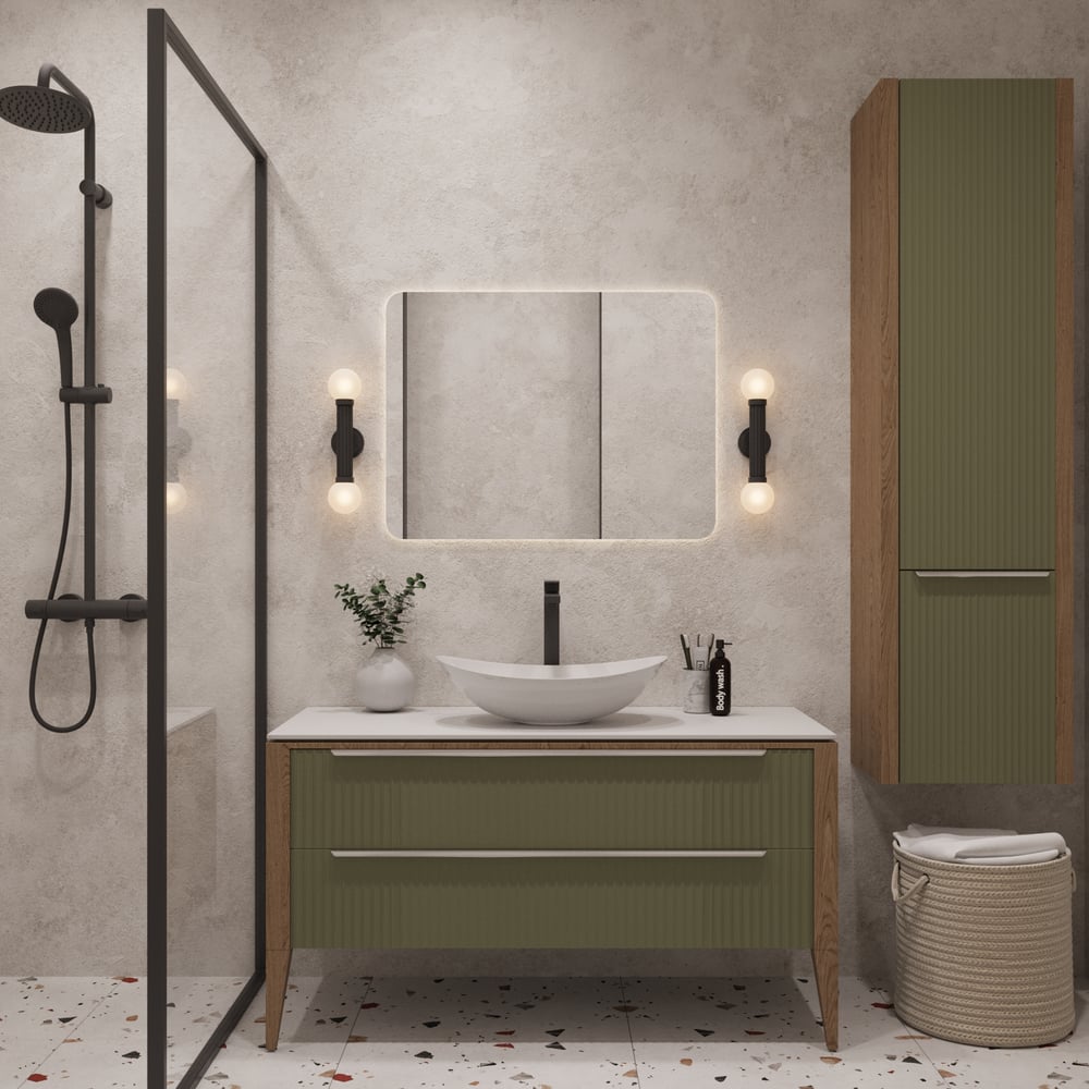 Изображение товара Тумба для ванной ЗОВ Валенсия 100 зелёный тростник современная модель