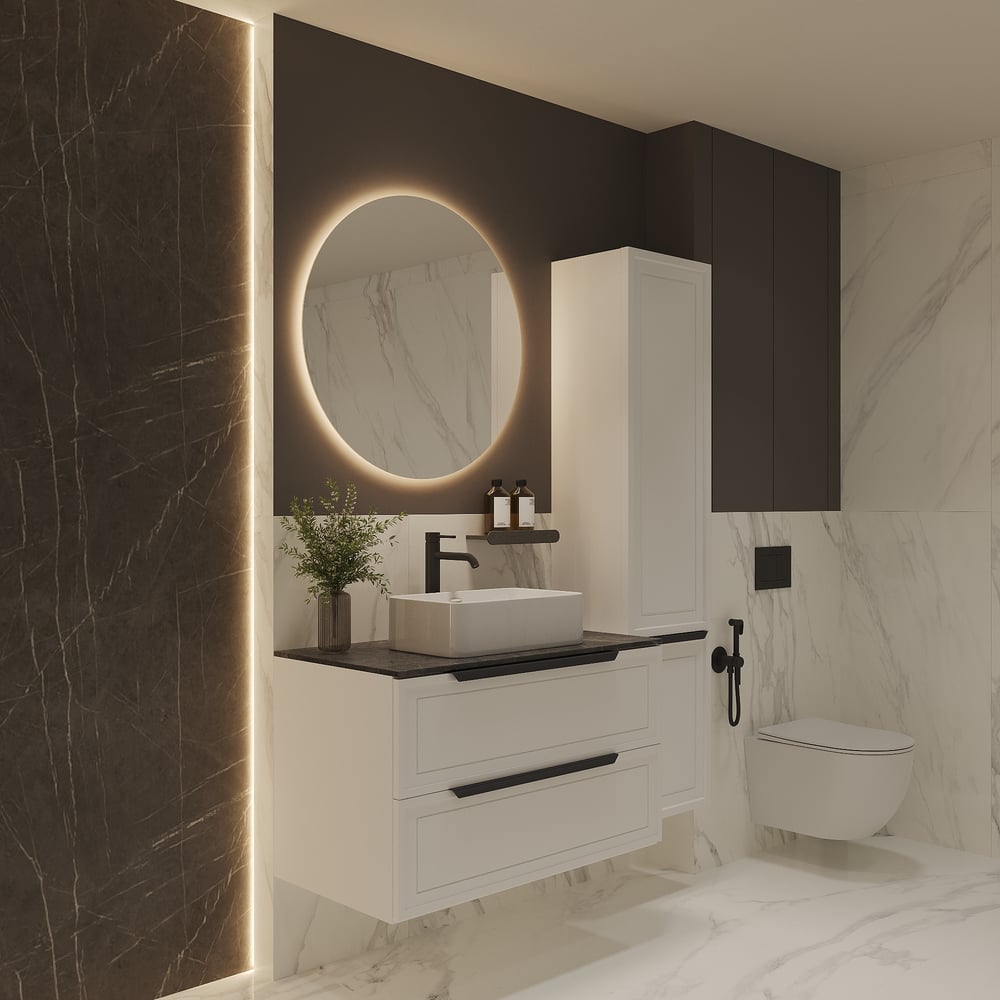 Изображение товара Подвесная тумба со столешницей ЗОВ для ванной Севилья 100 белый матовый