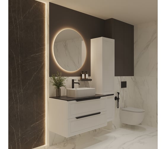 Изображение товара Подвесная тумба со столешницей ЗОВ для ванной Севилья 100, для раковины 40696853, цвет белый матовый, S100W-KPK