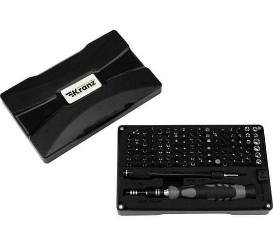 Изображение товара Отвертка с битами для точных работ KRANZ RA-05 CR-V, 106 предметов KR-12-4755