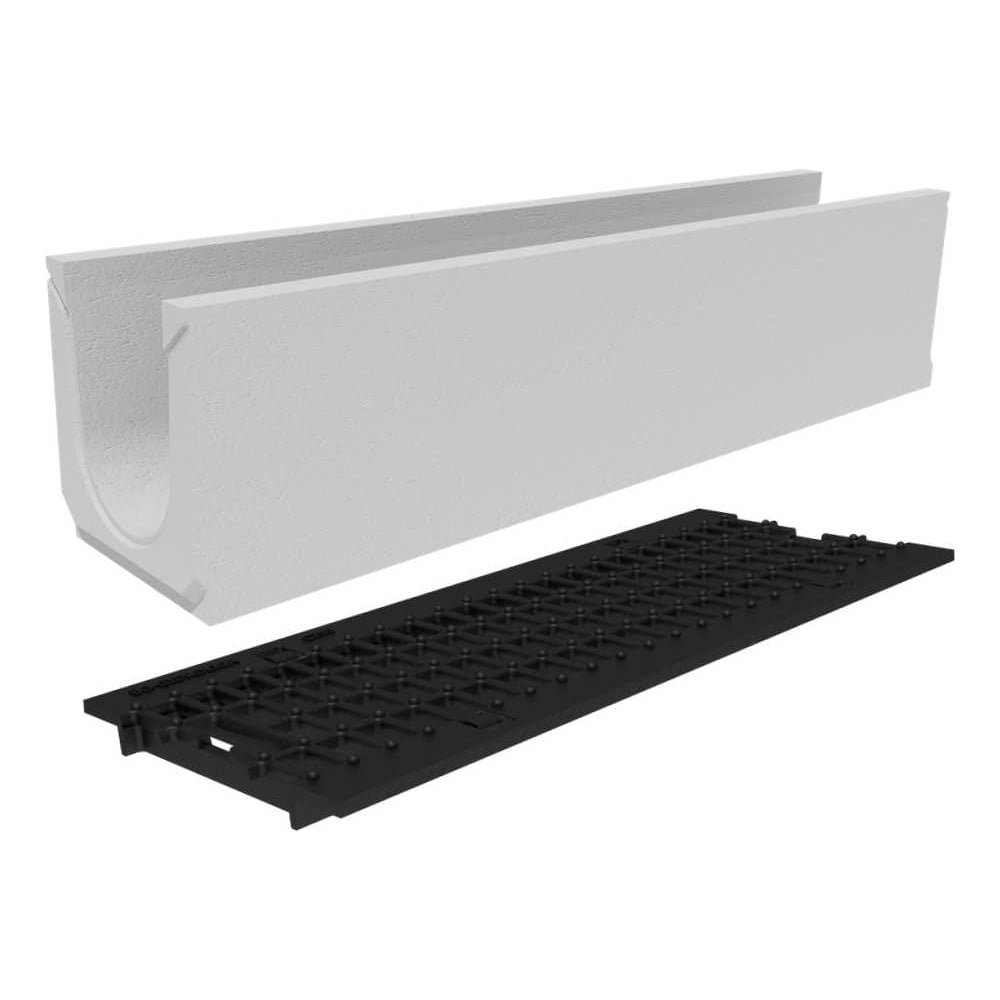 Изображение товара Лоток водоотводный бетонный Gidrolica коробчатый DN150 H240(200) с решеткой чугунной ячеистой кл. С250 с пружинным крепежом 13102632