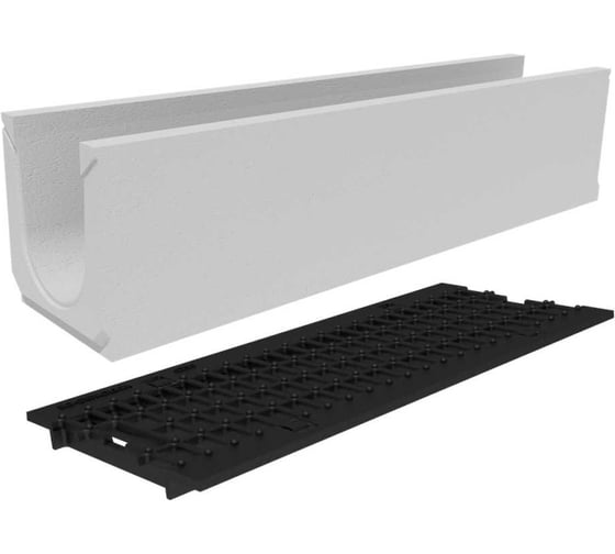 Изображение товара Лоток водоотводный бетонный Gidrolica коробчатый DN150 H240(200) с решеткой чугунной ячеистой кл. С250 с пружинным крепежом 13102632