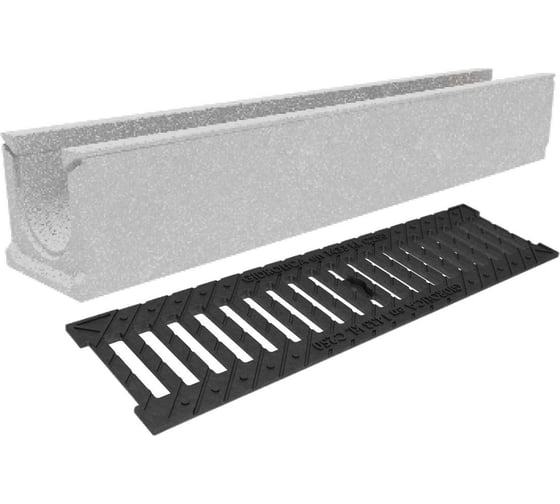 Изображение товара Лоток бетонный Gidrolica DN100 H157 мм с чугунной щелевой решеткой и крепежом C250 13001506