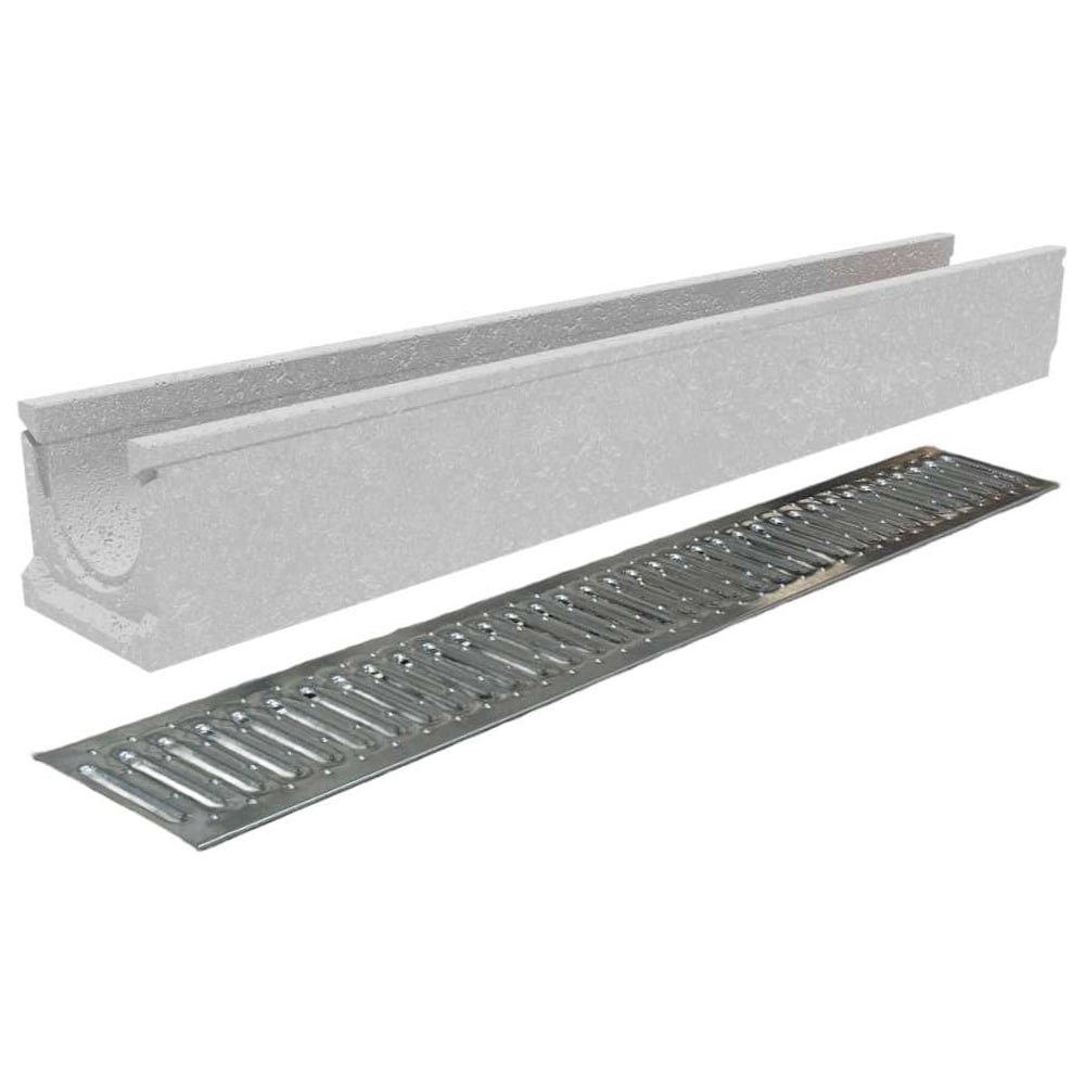 Изображение товара Водоотводный бетонный лоток Gidrolica DN100 высота 125 мм со штампованной оцинкованной решеткой