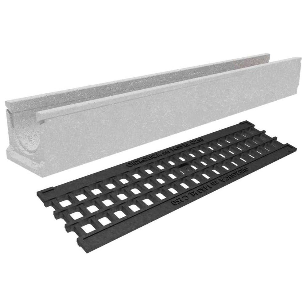 Изображение товара Лоток водоотводный бетонный Gidrolica DN100 125мм с чугунной решеткой C250