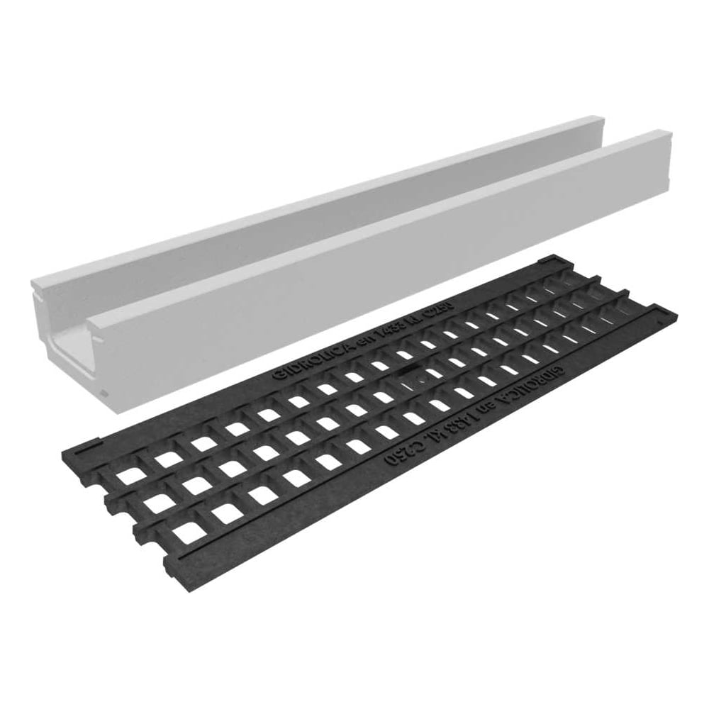 Изображение товара Бетонный лоток Gidrolica DN100 H100 с решеткой и крепежом