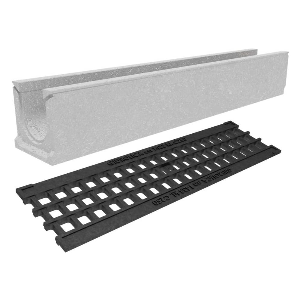 Изображение товара Бетонный лоток Gidrolica DN100 H157 мм с решеткой и крепежом