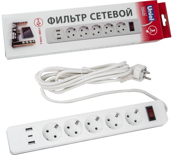 Изображение товара Сетевой фильтр Uniel S-GSR5-3 U2C1 WHITE/GREY UL-00012109