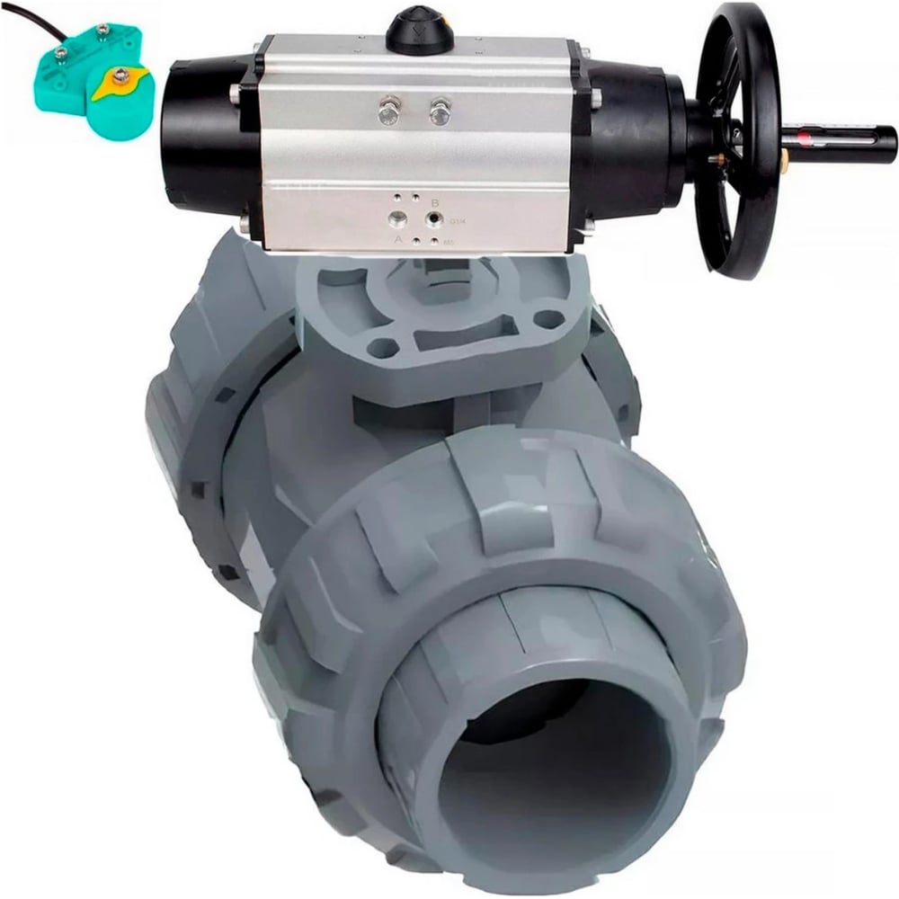 Изображение товара Кран DN.ru НПВХ-НПВХ-E-FP-GRM-ISO Дн20 Ру10 с пневмоприводом