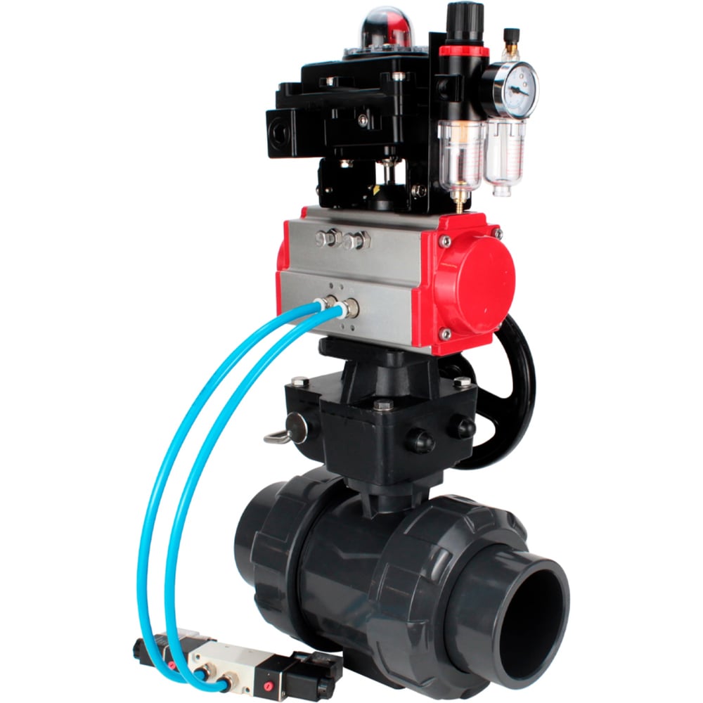 Изображение товара Кран DN.ru НПВХ-НПВХ E FP GRM ISO Дн50 Ру10 пневмопривод с резьбовым соединением