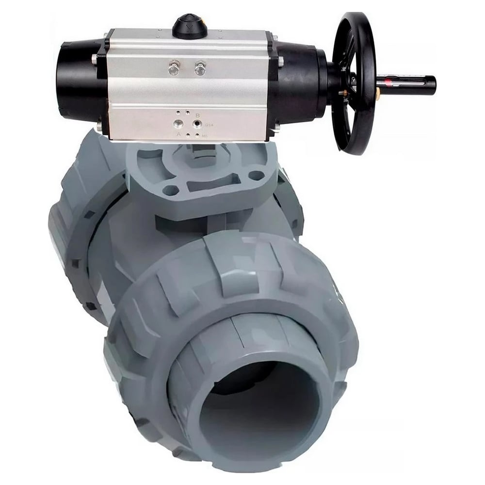 Изображение товара Кран DN.ru шаровой пневмоприводный НПВХ-НПВХ Дн100 Ру10