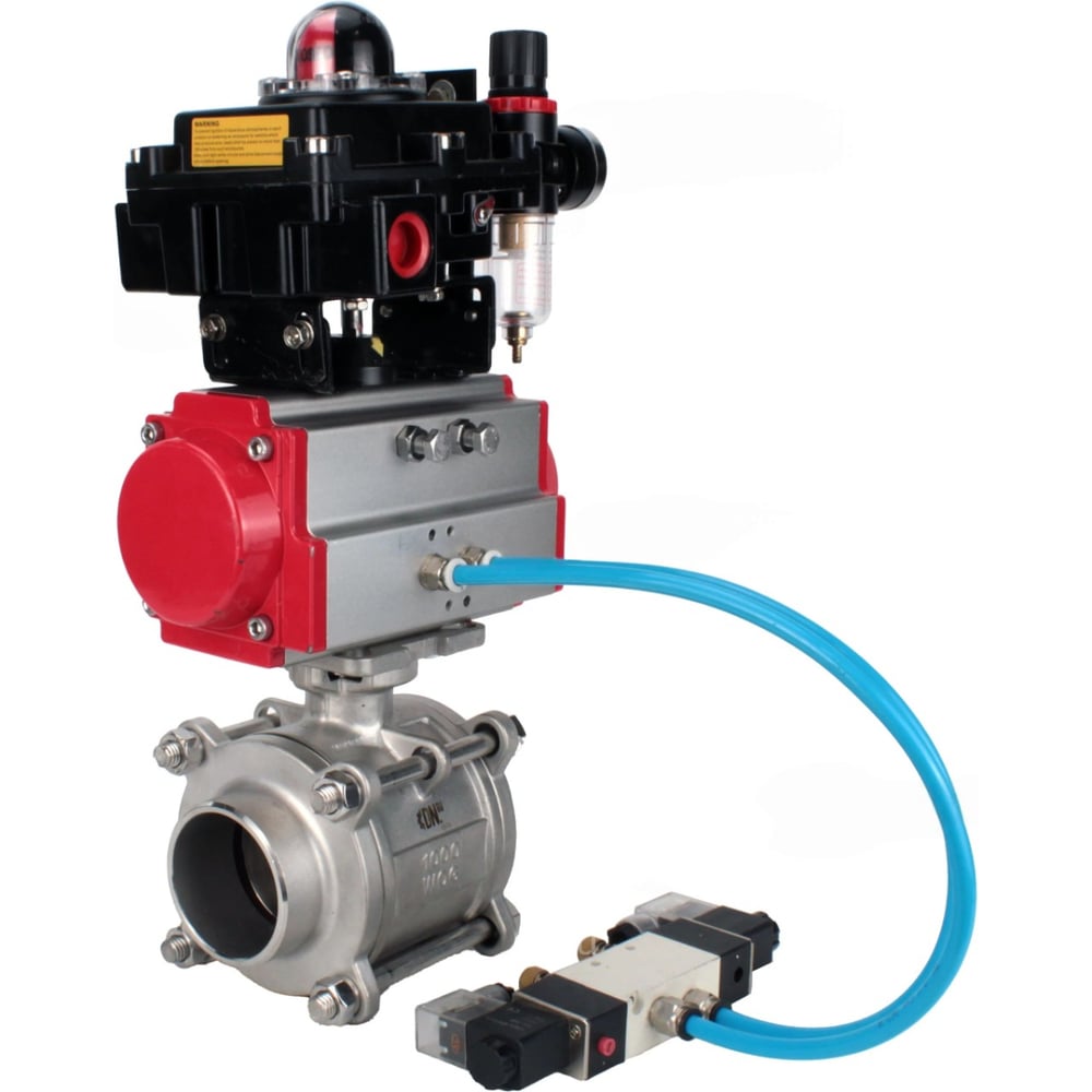 Изображение товара Кран DN.ru 316-316-PTFE-FP-W-ISO-H WDVF Ду25 Ру63 пневмопривод запорный двухходовой