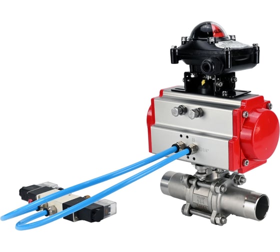 Изображение товара Кран шаровой DN.ru 304-304-PTFE-W-ISO-H Ду15 Ру63 пневмопривод DA-052, пневмораспределитель (2EM) 220VAC, БКВ LSB-210 D160-53987