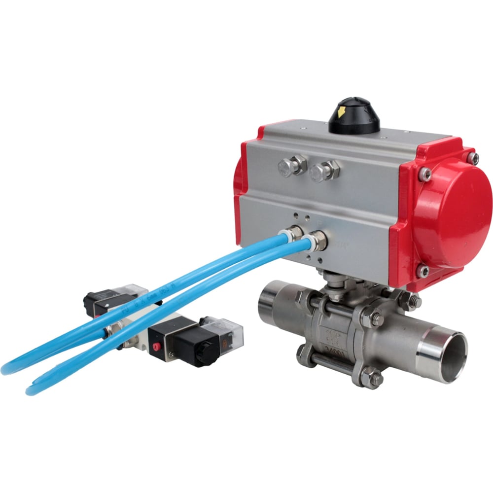 Изображение товара Кран шаровой DN.ru 304-304-PTFE-W-ISO-H Ду15 Ру63 с пневмоприводом