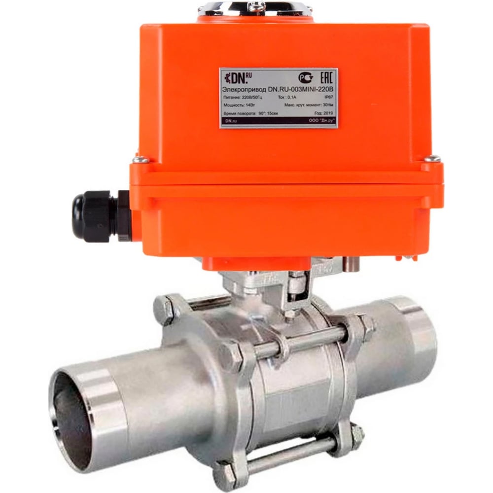 Изображение товара Кран шаровой DN.ru 304-304-PTFE-W-ISO-H Ду15 Ру63 с электроприводом MINI 220В