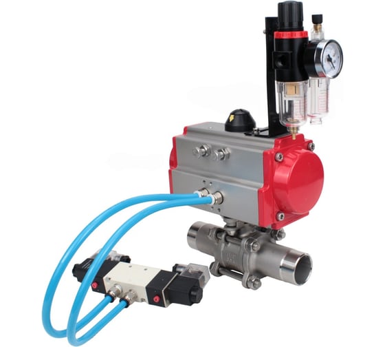 Изображение товара Кран шаровой 316-316-PTFE-W-ISO-H Ду125 Ру16 пневмопривод DA-130, пневмораспределитель (2EM) 220VAC, БПВ DN.ru D160-55291