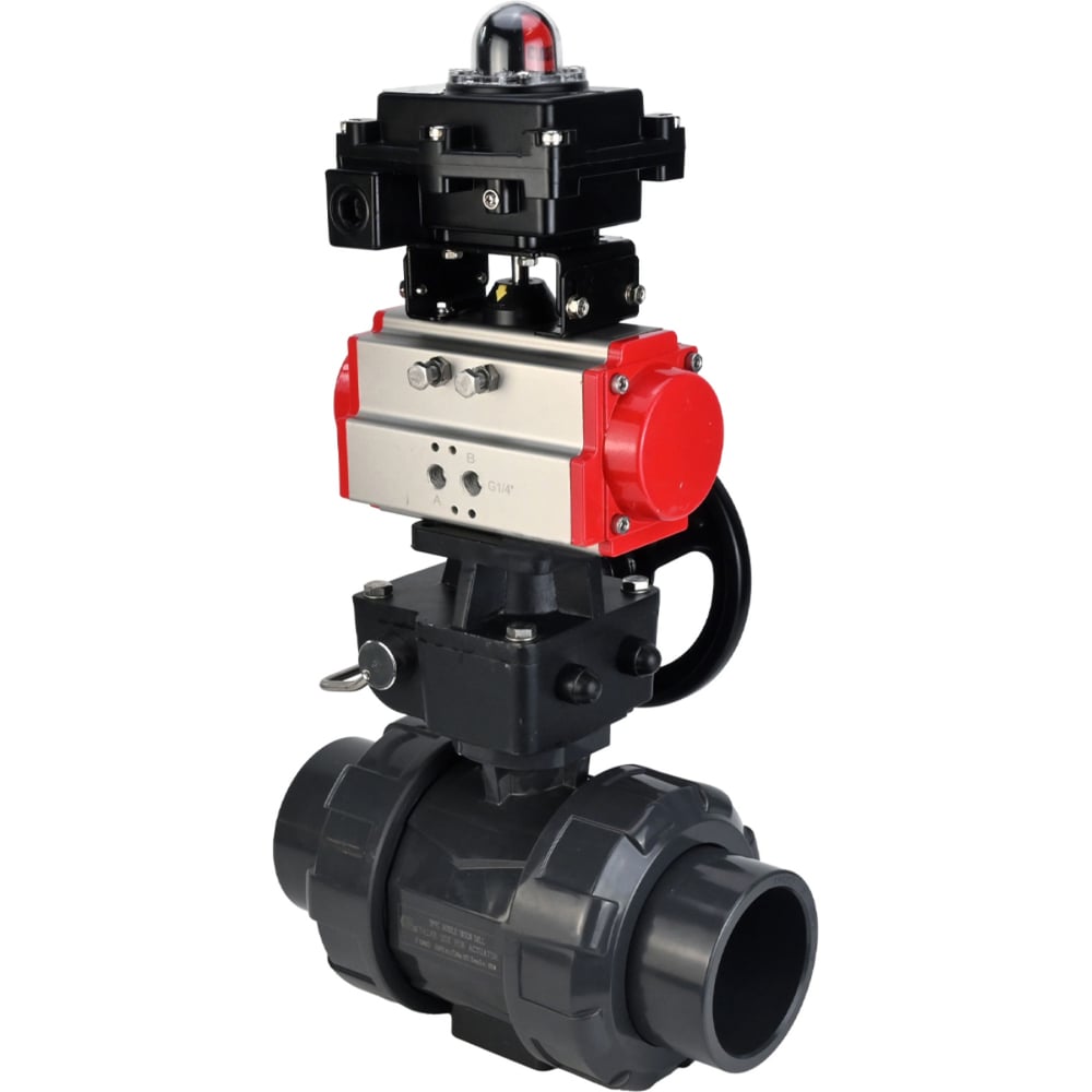 Изображение товара Кран шаровой DN.ru НПВХ Дн50 Ру10 пневмопривод ручной дублер