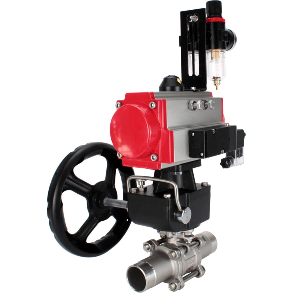 Изображение товара Кран шаровой DN.ru 316-316-PTFE-W-ISO-H Ду80 пневмопривод нержавеющая сталь