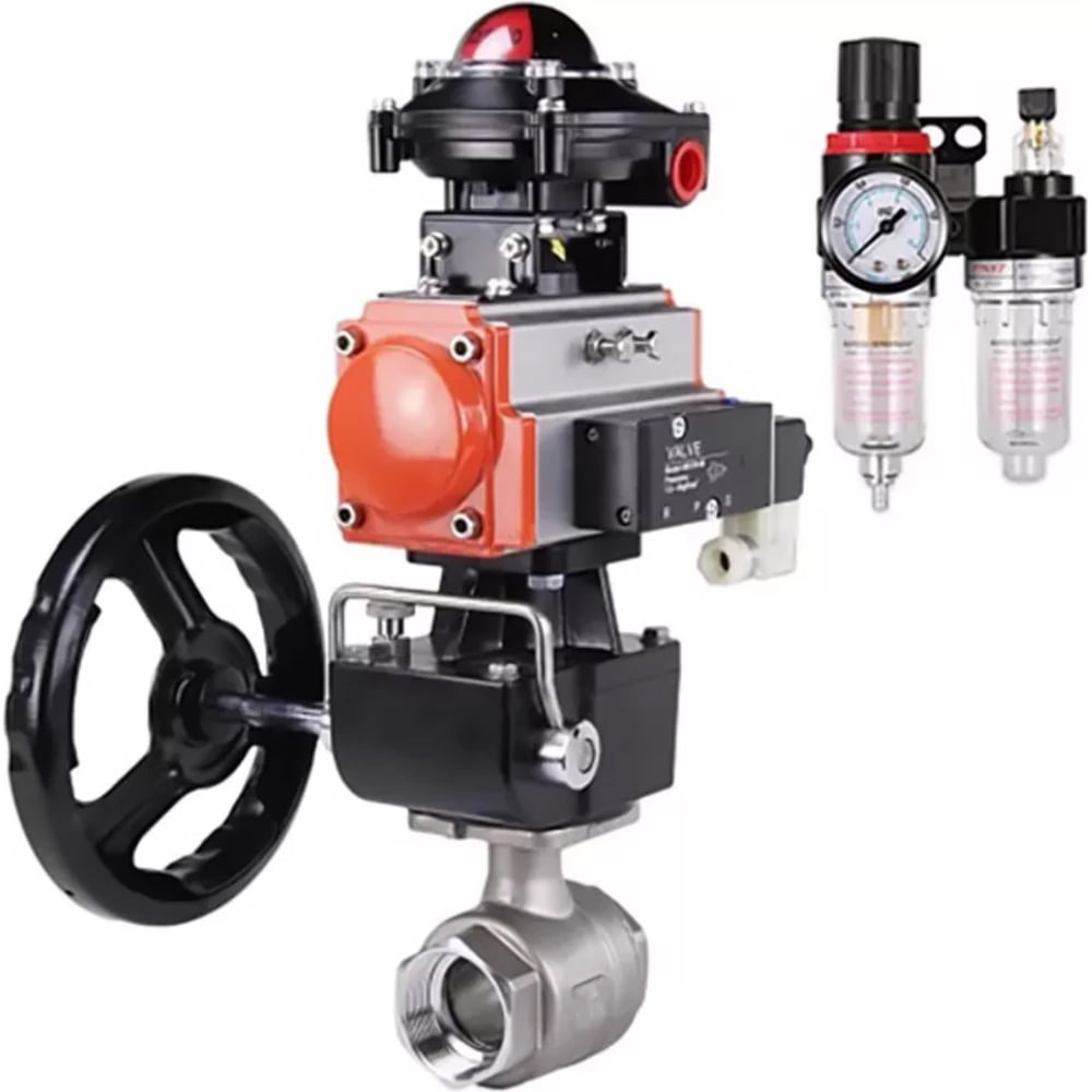 Изображение товара Кран шаровой DN.ru КШМП.316.230-ISO Ду100 Ру40, пневмопривод DA-083, пневмораспределитель (2EM) 220VAC, БКВ LSB-210, дублёр HDM-2, БПВ D160-70313