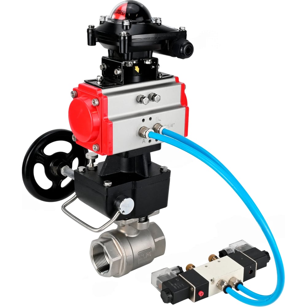 Изображение товара Кран шаровой DN.ru КШМП.316.230-ISO Ду100 Ру40 с пневмоприводом и пневмораспределителем