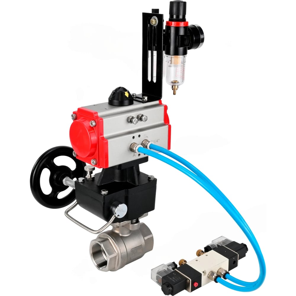 Изображение товара Кран шаровой DN.ru КШМП.316.230-ISO Ду15 Ру63, пневмопривод DA-065, пневмораспределитель (2EM) 220VAC, дублёр HDM-1, БПВ D160-70346