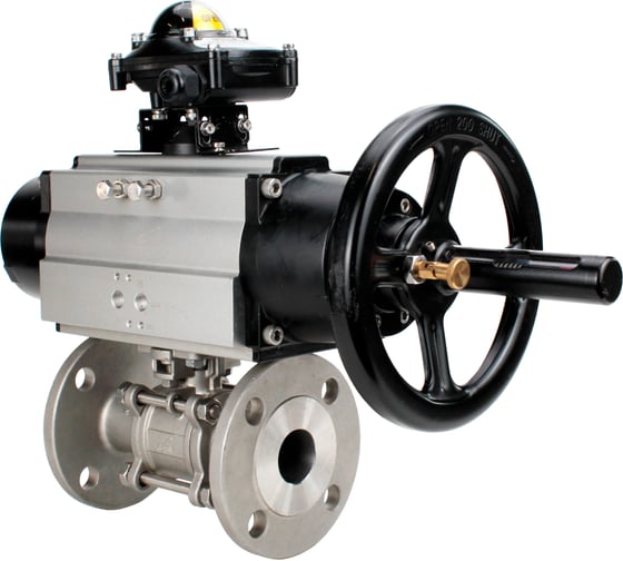 Изображение товара Кран шаровой DN.ru КШФПТ-ISO.316.180 Ду100 Ру16 3-составной WDVF, пневмопривод, БКВ D160-68719