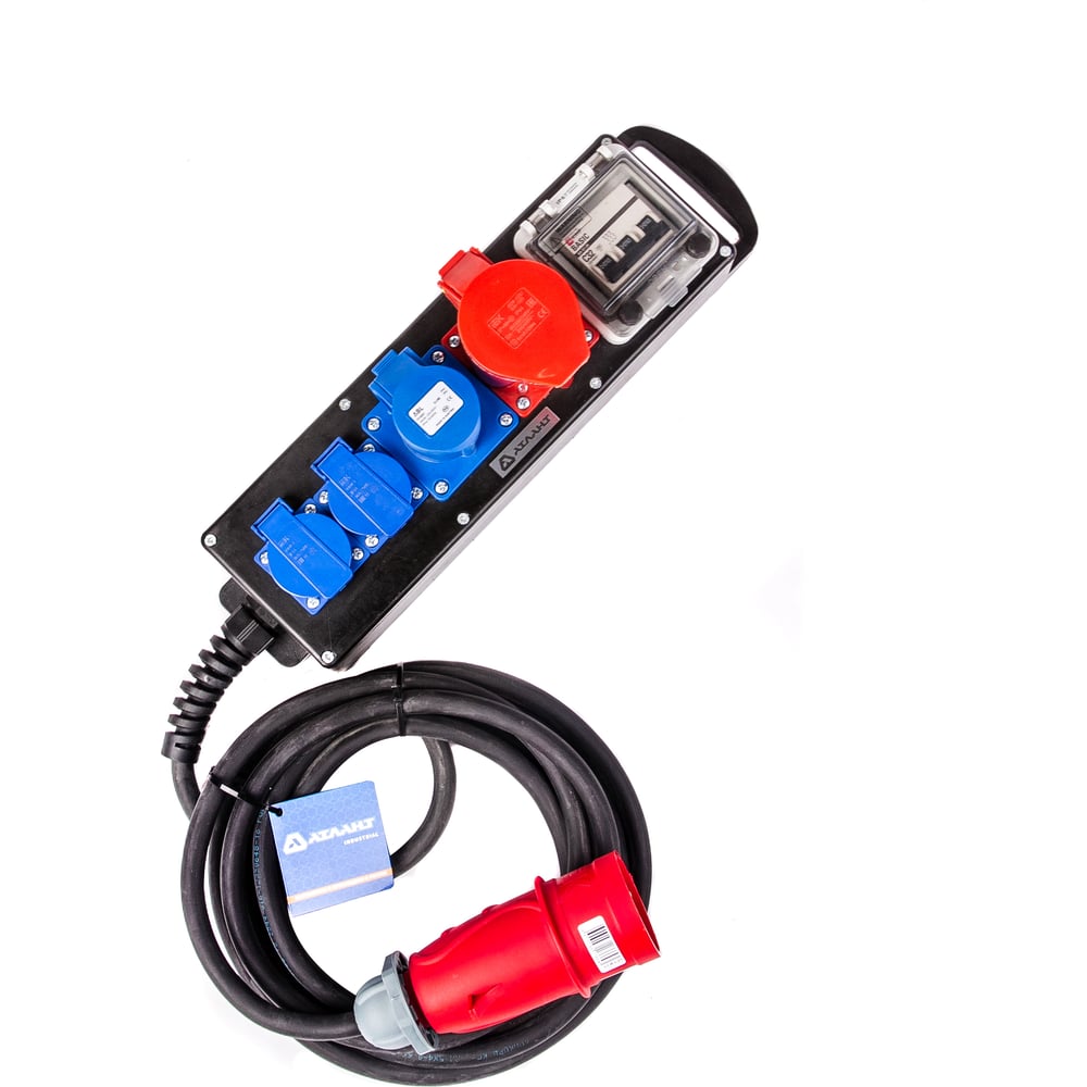 Изображение товара Промышленный удлинитель на колодке с автоматом защиты Атлант КГ 5x4 20м (1x380В 32А CEE 5P/1x220В 16А CEE 3P /2x220В 16А SCHUCO) ТЕН303-167