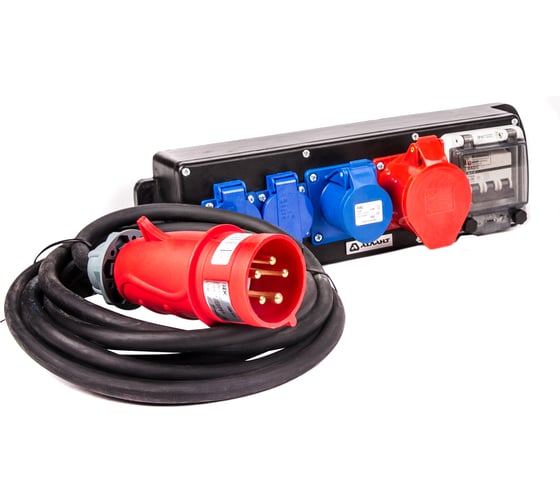 Изображение товара Промышленный удлинитель на колодке с автоматом защиты Атлант КГ 5x4 10м (1x380В 32А CEE 5P/1x220В 16А CEE 3P /2x220В 16А SCHUCO) ТЕН303-166