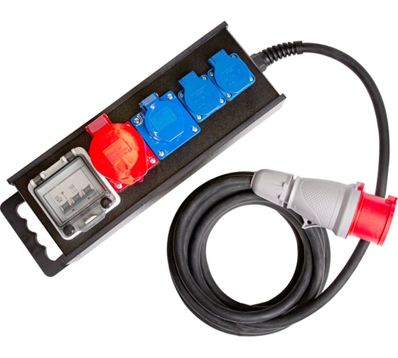 Изображение товара Промышленный удлинитель на колодке с автоматом защиты Атлант КГ 5x4 10м (1x380В 32А CEE 5P/1x220В 16А CEE 3P /2x220В 16А SCHUCO) ТЕН303-166