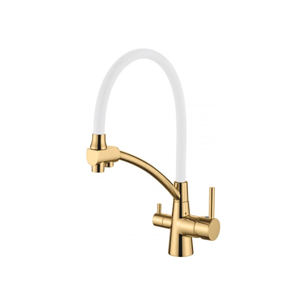 Изображение товара Смеситель для кухни Ledeme с гибким изливом L4855G-3 бело-золотой стиль современный