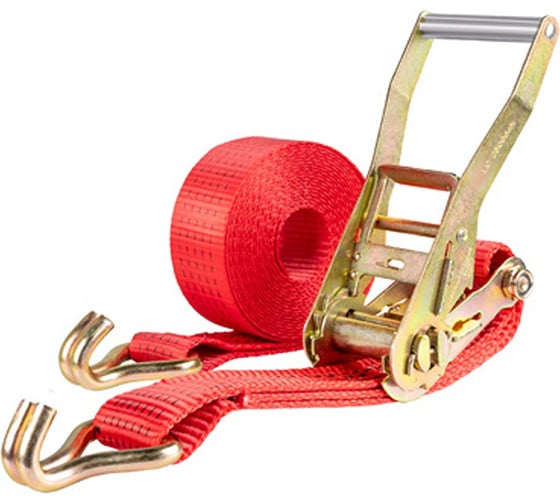 Изображение товара Стяжка груза SKYWAY 5,0т 6,0м  STAFF 50мм красный храповый механизм с крюками полиэстер 1шт S03601040