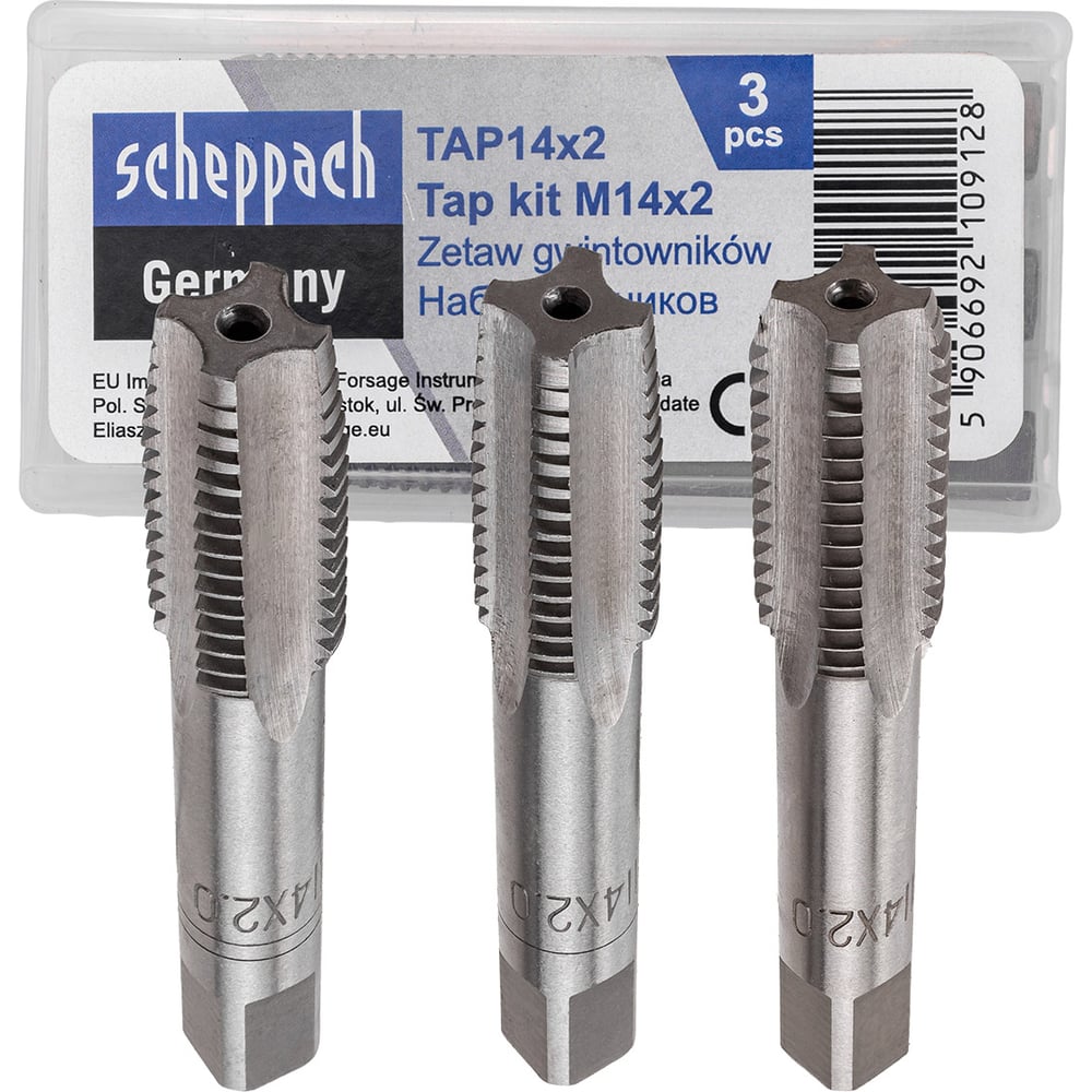 Изображение товара Метчик Scheppach M14x2 3 шт для резьбы по металлу высокого качества